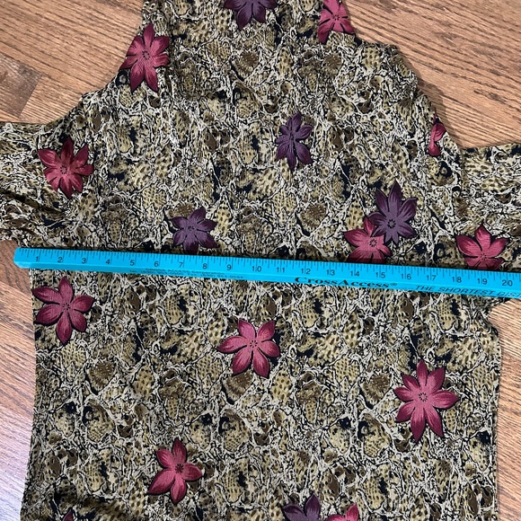 Womens 3 Piece Skirt pants Top Set Floral Comfort Stretch NYPL Brown L - Picture 6 of 16